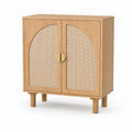 Eichenholz Schrank mit Rattan-Türen Beige 80x35x90cm