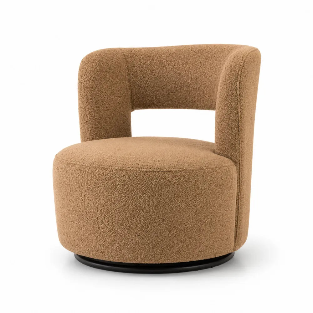 Runder Sessel Braun Bouclé 75cm