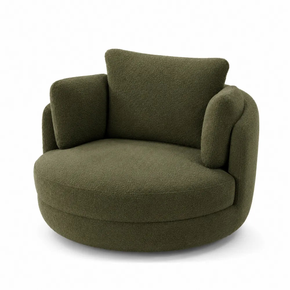 Runder Sessel Olivgrün Bouclé 100cm
