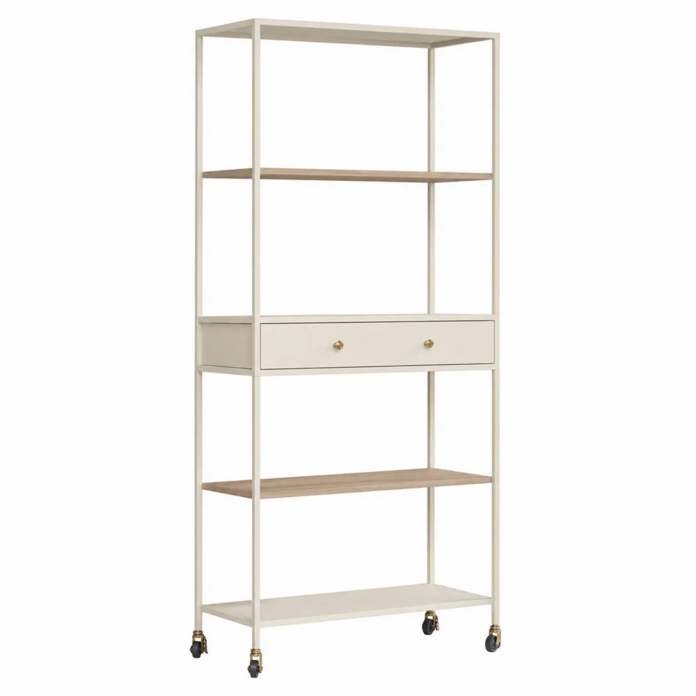 Regal mit Rollen aus Metall und Holz, 180 cm, Weiß