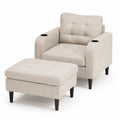 Beiger Sessel mit Hocker und Becherhalter